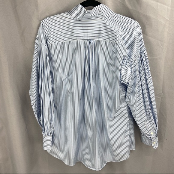 Ann Mashburn Blue White Striped Puff Sleeve Button Up Shirt Size Medium - Picture 5 of 7